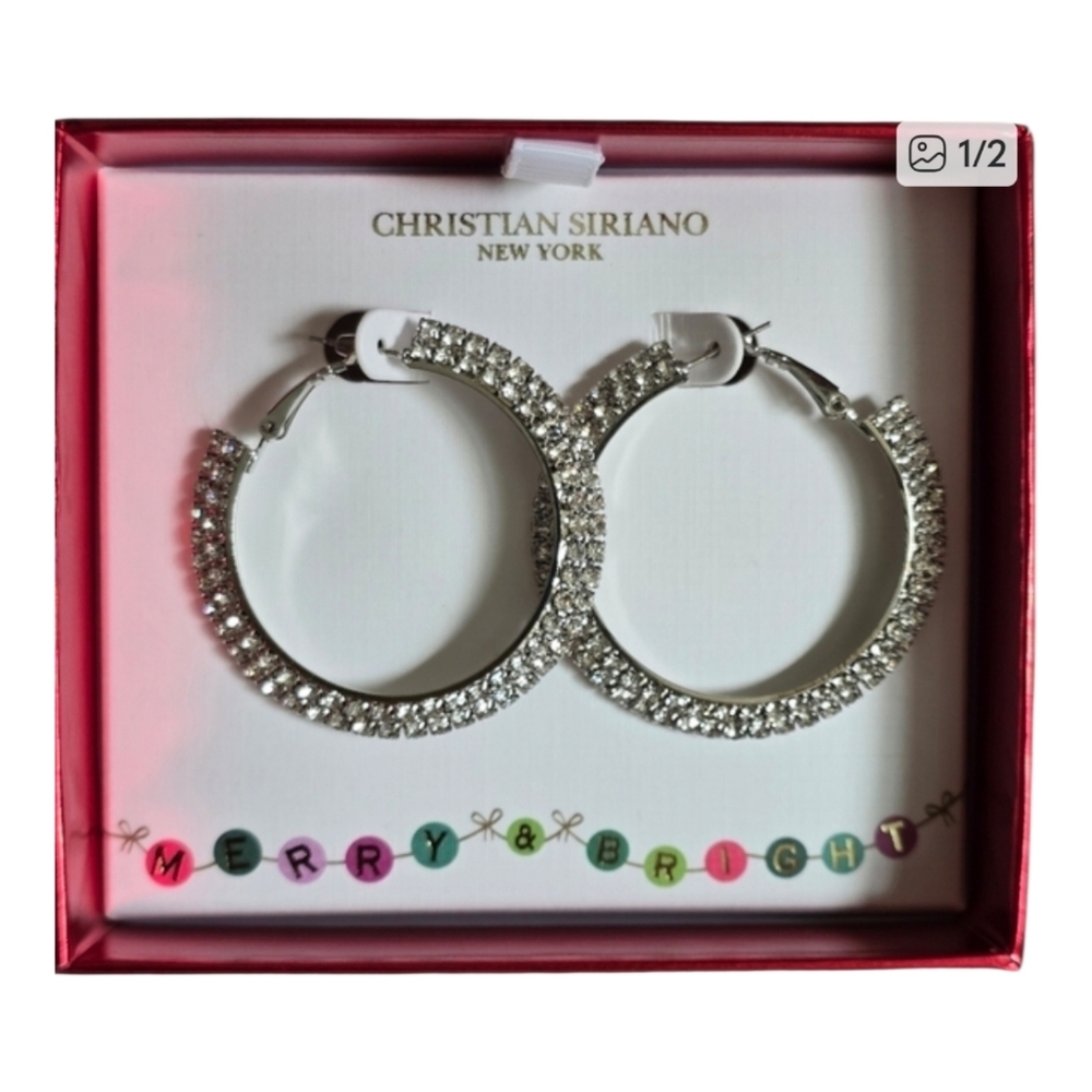Christian Siriano Crystal Rhinestone Hoop 2 Inch Earrings